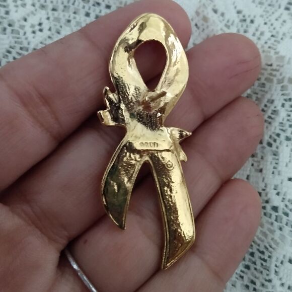 EUC VINTAGE AVON Pink & Gold Ribbon & Rose Breast Cancer Awareness 2" Pin/Brooch - Picture 4 of 6